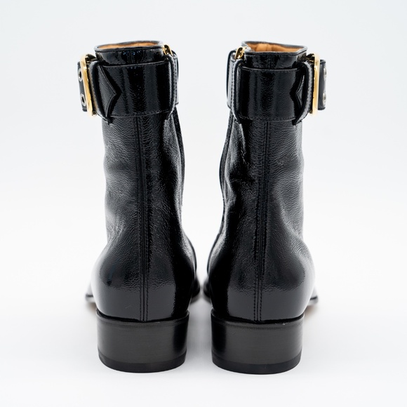 size 8G 8.5 US Gucci Black Patent Leather Buckle Ankle Boots Men Zip Closure